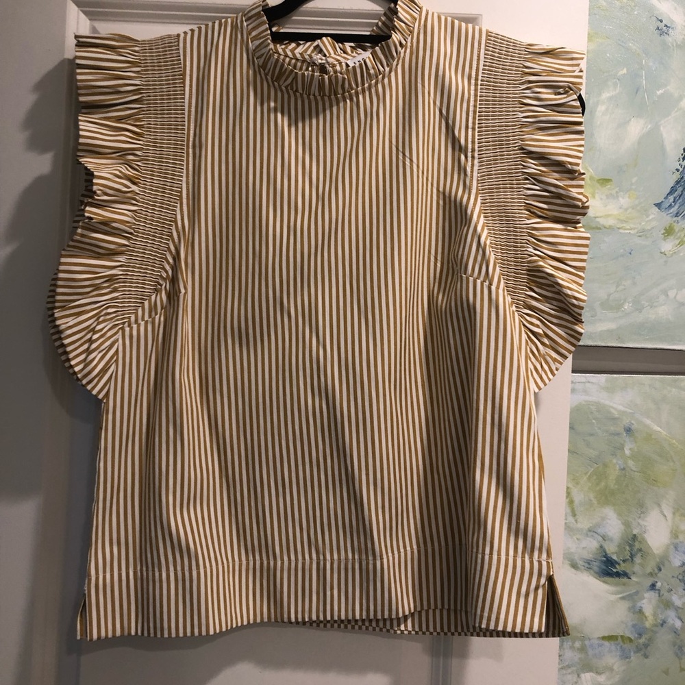 English factory mustard yellow striped shirt